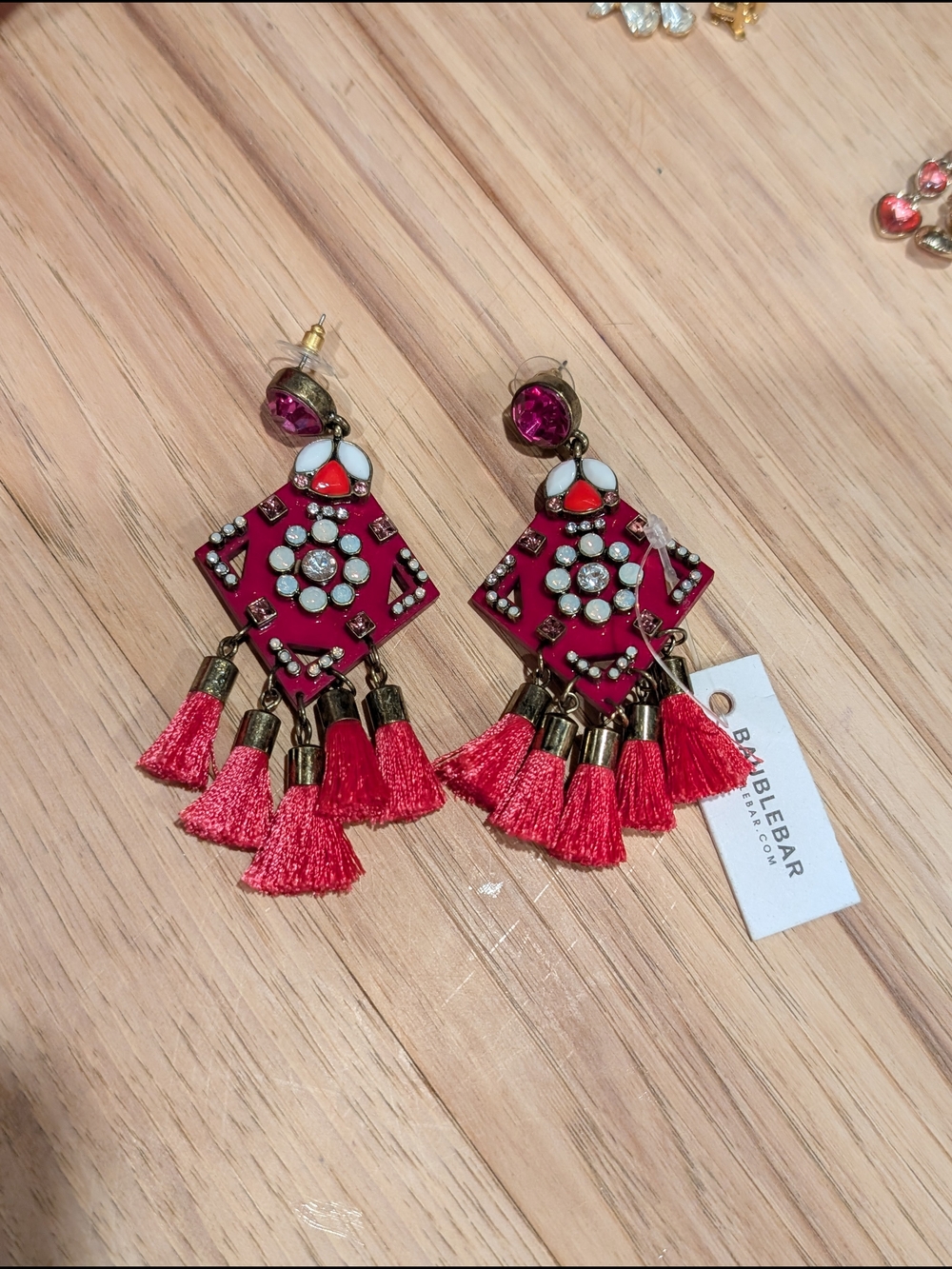 BaubleBar Hot Pink Tassel Crystal Drop Earrings